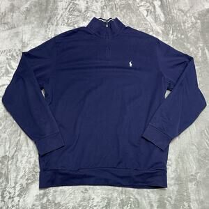 Vtg Polo Golf Ralph Lauren 1/4 Zip Sweater Mens L Blue Pima Cotton Athleisure